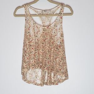 Sheer Lace High/Low Floral Racerback Tank